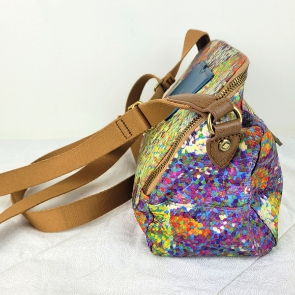 Oilily multi color artsy canvas bag  tan adjustable canvas strap blue pocket OS - Picture 3 of 16